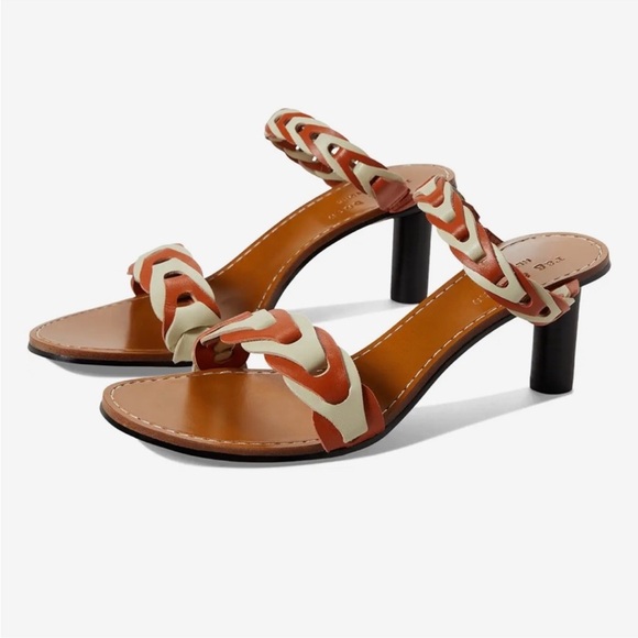 Rag & Bone Womens Infinity Mid Heel Sandal Mule Size 38 Tan Cream Woven New - Picture 1 of 7